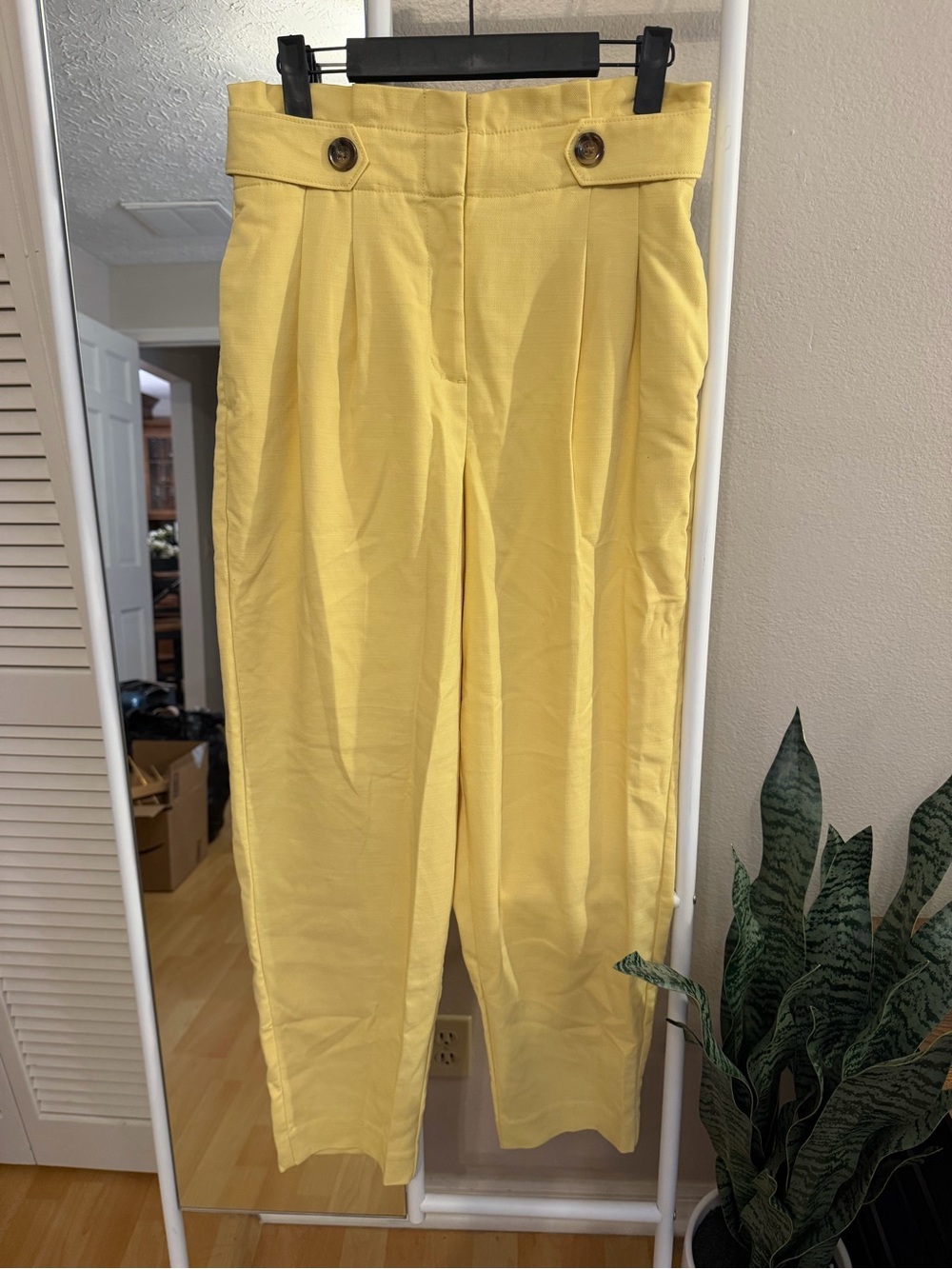 Ann Taylor Yellow High-Waist Pleated Ankle Pants